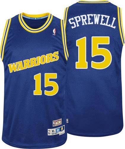 Latrell Sprewell Authentic In Blue Adidas NBA Golden State Warriors #15 Men's Throwback Jersey