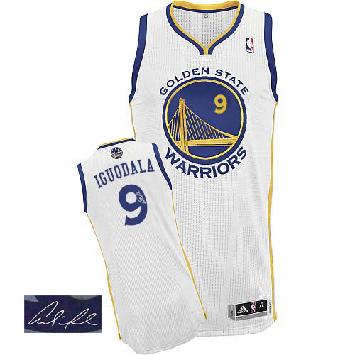 Andre Iguodala Authentic In White Adidas NBA Golden State Warriors Autographed #9 Men's Home Jersey - Click Image to Close