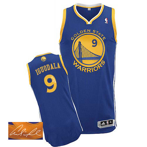 Andre Iguodala Authentic In Royal Blue Adidas NBA Golden State Warriors Autographed #9 Men's Road Jersey - Click Image to Close