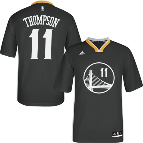 Klay Thompson Authentic In Black Adidas NBA Golden State Warriors #11 Men's Alternate Jersey