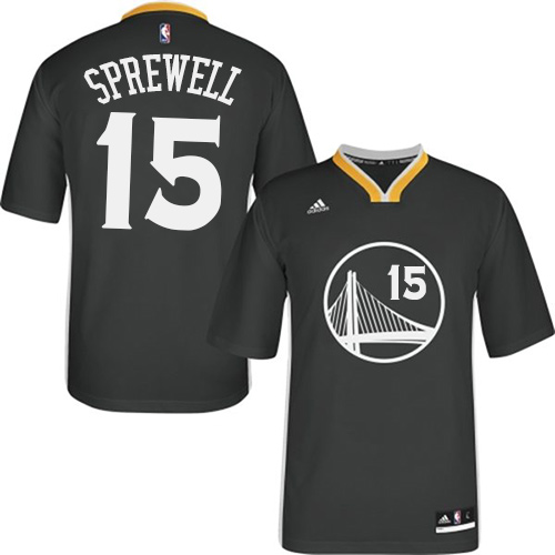 Latrell Sprewell Authentic In Black Adidas NBA Golden State Warriors #15 Men's Alternate Jersey - Click Image to Close