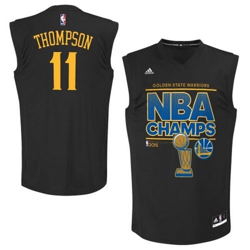 Klay Thompson Authentic In Black Adidas NBA Golden State Warriors Finals Champions #11 Men's Jersey - Click Image to Close