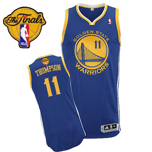 Klay Thompson Authentic In Royal Blue Adidas NBA The Finals Golden State Warriors #11 Men's Road Jersey - Click Image to Close