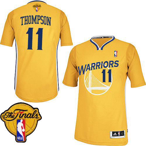 Klay Thompson Authentic In Gold Adidas NBA The Finals Golden State Warriors #11 Men's Alternate Jersey - Click Image to Close