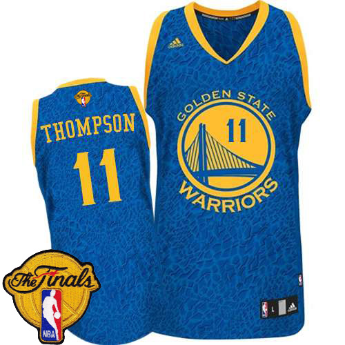 Klay Thompson Authentic In Blue Adidas NBA The Finals Golden State Warriors Crazy Light #11 Men's Jersey