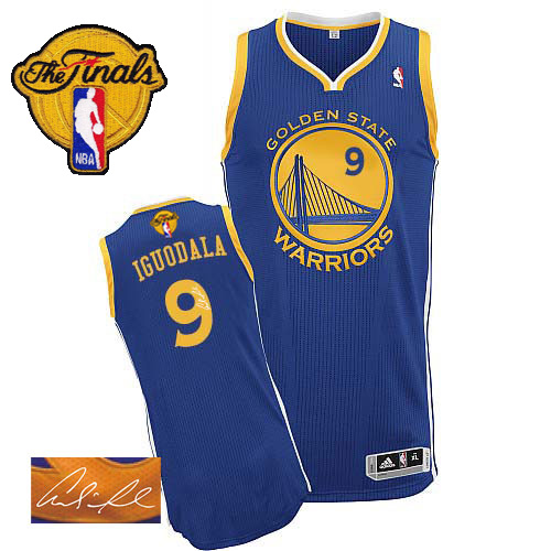 Andre Iguodala Authentic In Royal Blue Adidas NBA The Finals Golden State Warriors Autographed #9 Men's Road Jersey - Click Image to Close
