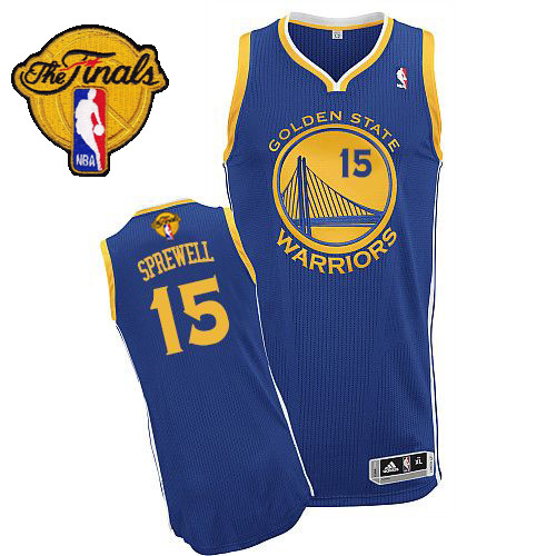 Latrell Sprewell Authentic In Royal Blue Adidas NBA The Finals Golden State Warriors #15 Men's Road Jersey - Click Image to Close