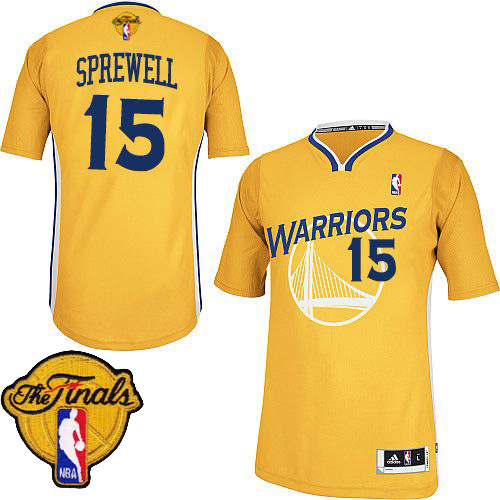 Latrell Sprewell Authentic In Gold Adidas NBA The Finals Golden State Warriors #15 Men's Alternate Jersey - Click Image to Close