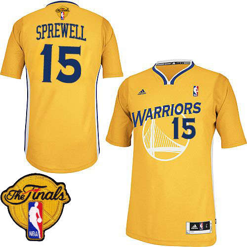 Latrell Sprewell Swingman In Gold Adidas NBA The Finals Golden State Warriors #15 Men's Alternate Jersey - Click Image to Close