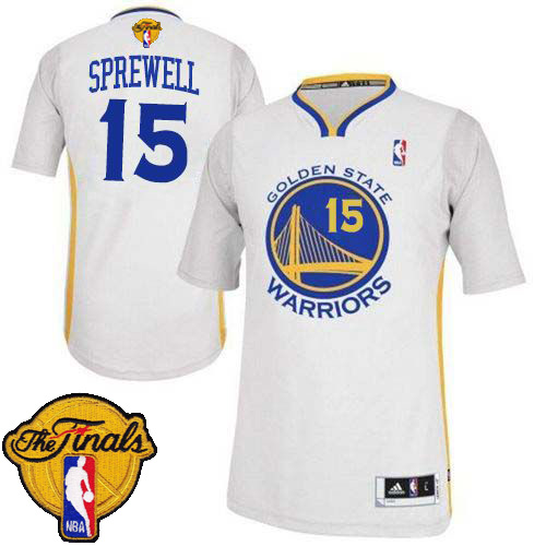 Latrell Sprewell Authentic In White Adidas NBA The Finals Golden State Warriors #15 Men's Alternate Jersey