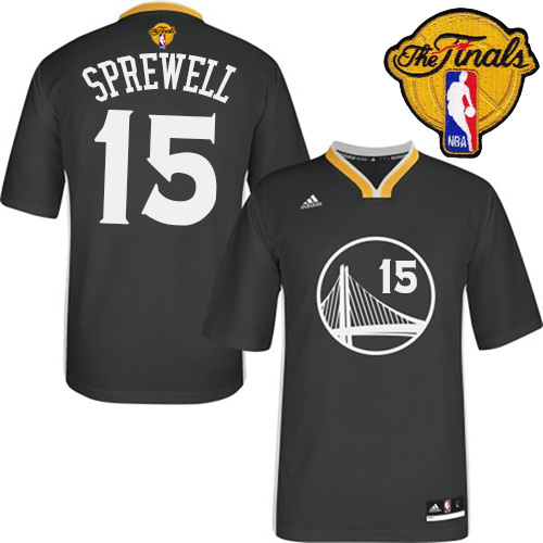 Latrell Sprewell Authentic In Black Adidas NBA The Finals Golden State Warriors #15 Men's Alternate Jersey