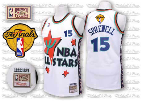 Latrell Sprewell Authentic In White Adidas NBA The Finals Golden State Warriors 1995 All Star #15 Men's Throwback Jersey - Click Image to Close