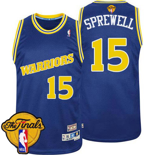 Latrell Sprewell Authentic In Blue Adidas NBA The Finals Golden State Warriors #15 Men's Throwback Jersey