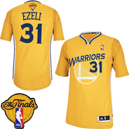 Festus Ezeli Authentic In Gold Adidas NBA The Finals Golden State Warriors #31 Men's Alternate Jersey - Click Image to Close