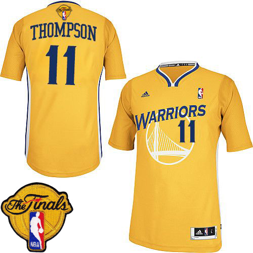 Klay Thompson Swingman In Gold Adidas NBA The Finals Golden State Warriors #11 Women's Alternate Jersey - Click Image to Close