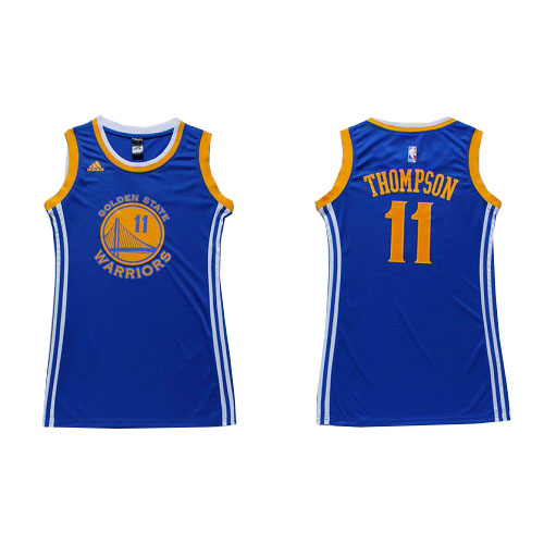 Klay Thompson Authentic In Blue Adidas NBA Golden State Warriors Dress #11 Women's Jersey - Click Image to Close