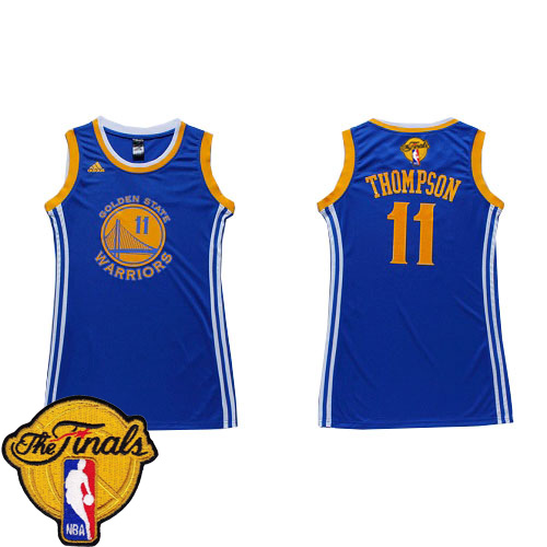 Klay Thompson Authentic In Blue Adidas NBA The Finals Golden State Warriors Dress #11 Women's Jersey - Click Image to Close