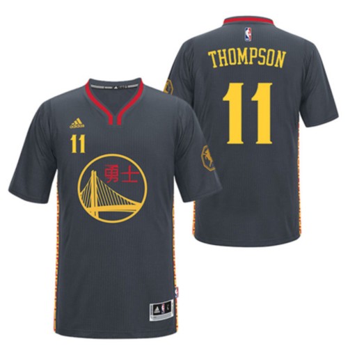 Klay Thompson Authentic In Black Adidas NBA Golden State Warriors Slate Chinese New Year #11 Men's Jersey - Click Image to Close