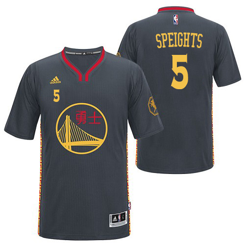 Marreese Speights Authentic In Black Adidas NBA Golden State Warriors Slate Chinese New Year #5 Men's Jersey