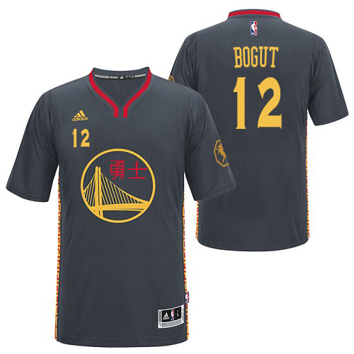 Andrew Bogut Authentic In Black Adidas NBA Golden State Warriors Slate Chinese New Year #12 Men's Jersey