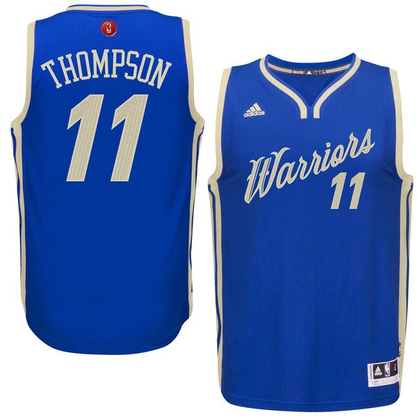 Klay Thompson Authentic In Royal Blue Adidas NBA Golden State Warriors 2015-16 Christmas Day #11 Men's Jersey