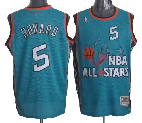 Juwan Howard Authentic In Light Blue Mitchell and Ness NBA Washington Wizards 1996 All Star #5 Men's Throwback Jersey - Click Image to Close