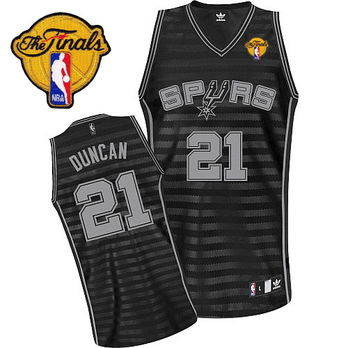 Tim Duncan Authentic In Black/Grey Adidas NBA Finals San Antonio Spurs Groove #21 Men's Jersey